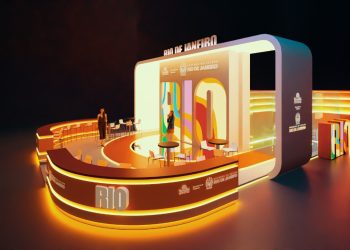 Stand do Brasil, com destaque para o Rio, desenvolvido pela Núcleo da Ideia