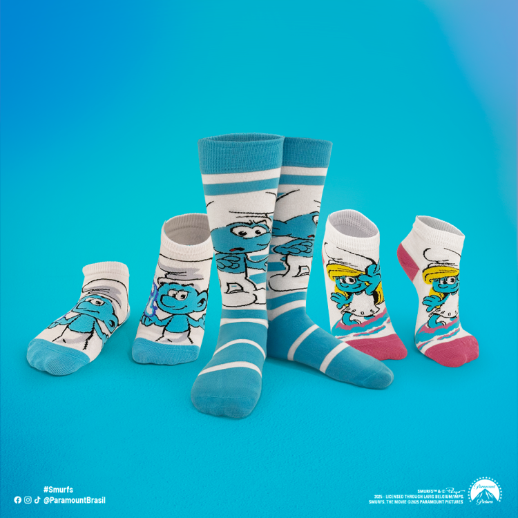 Lupo entra no universo azul dos Smurfs com nova coleção de meias e calcinhas infantis que une gerações