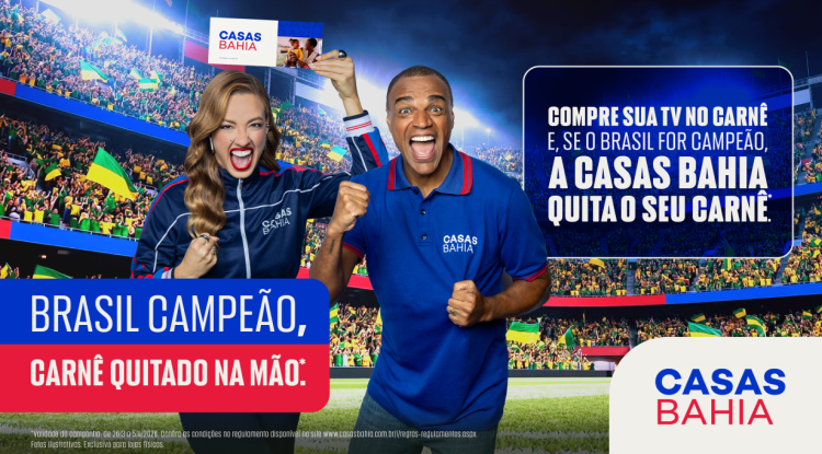 Com Denilson e Bia Reis, Casas Bahia promete quitar carnês de TVs se Brasil for campeão 
